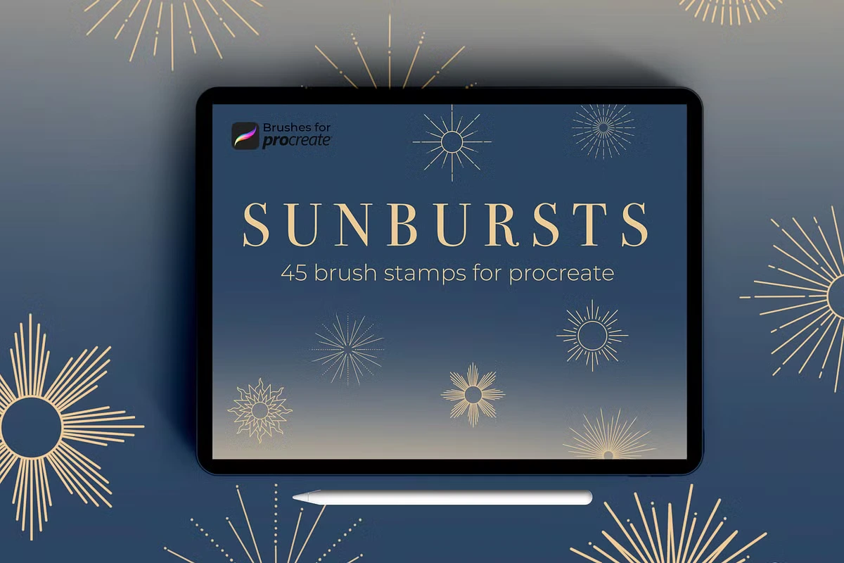 45 Procreate sunburst stamp brushes